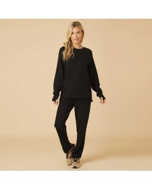Softies Dreamtech Crew Tunic With Side Zip & Flood Pant Set - Black