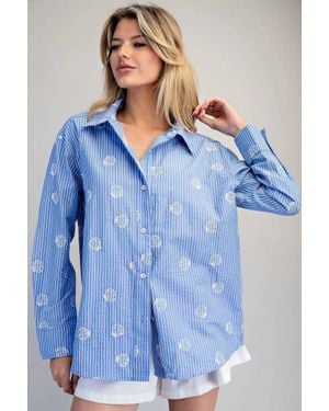 Eesome Seashell Embroidered Top - Blue