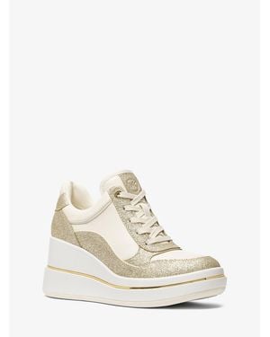 Michael Kors Emmy Glitter Embellished Leather Wedge Sneaker - White