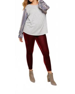 Umgee Satin Striped Sleeve Top - White