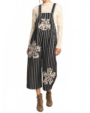 Davi & Dani Stripe Crochet Pocket Loose Fit Overall - Black
