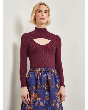 Misook Modern Fit Convertible Ribbed Soft Knit Top - Purple