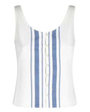 Low Classic Striped Button-Front Cotton-Blend Tank Top - Blue