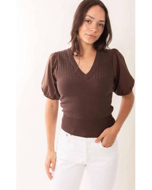 Greylin Paulina Knit Poplin Top - Brown