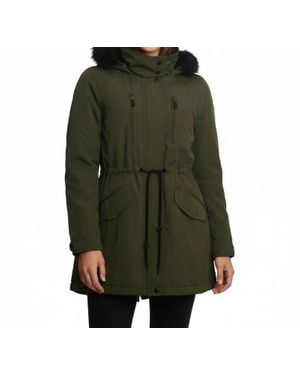 CoffeeShop Soft Shell Hooded Coat With Faux Fur Trim - Green