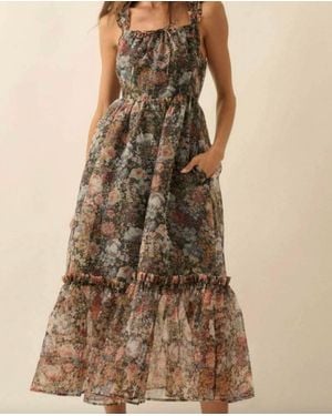 Promesa Floral Organza Ruffled Fit-And-Flare Maxi Dress - Brown