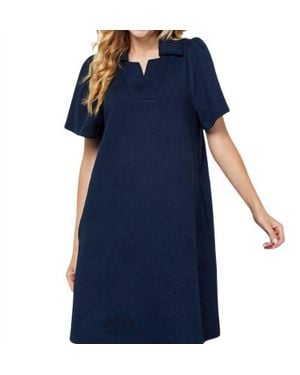 See And Be Seen Collared Textured Mini Dress - Blue