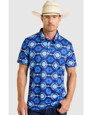 Rock And Roll Cowboy Aztec Printed Tek Polo Shirt - Blue