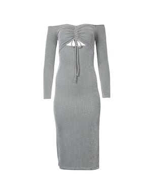 Endless Blu. Off-The-Shoulder Cutout Midi Dress - Gray
