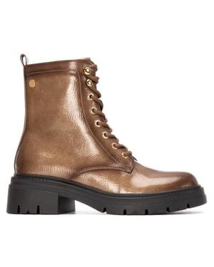 Xti Patent Leather Combat Booties By - Brown