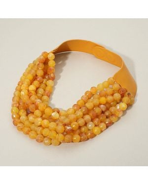 Fashnzfab Faceted Ball Beaded Multi Layered Faux Leather Magnetic Necklace - Metallic
