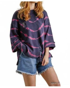 Umgee Tie Dye Distressed Pullover Sweater - Purple