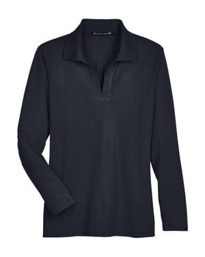 Devon & Jones Crownlux Performanceplaited Long Sleeve Polo - Blue