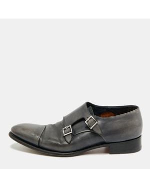 Santoni Size 45 Two Tone Leather Double Flap - Black