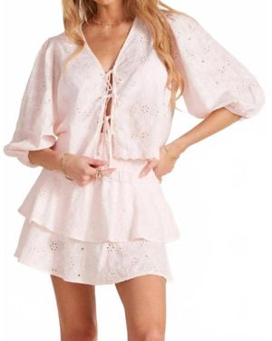 Bobi Tie Front Crop Balloon Sleeve Top - Pink