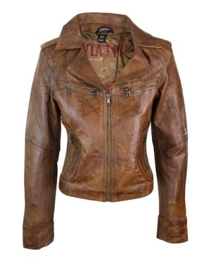 TruClothing Leather Biker Jacket - Brown