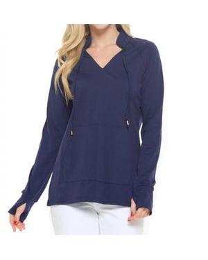 Aryeh Split V-Neck With High Stand Collar Pullover Top - Blue