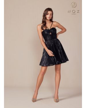 TRUEDAMES Sweetheart Keyhole Metallic Pleated Fit-And-Flare Short Homecoming Dress - Black