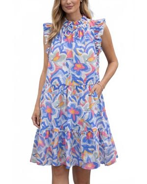 J joy Ruffle Sleeve Dress - Blue