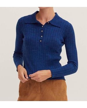 Crescent Ribbed Polo Sweater Top - Blue