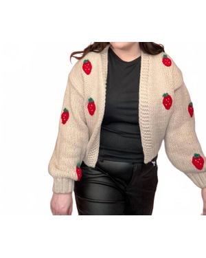 Apricot Strawberry Chunky Knit Cardigan - Black