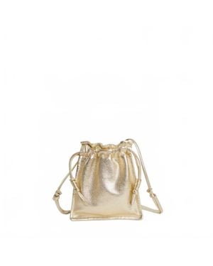 LEMIZ Mini Bowie Drawstring Leather Bag - Natural