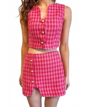 Day + Moon Houndstooth Tweed Wavy Skort - Pink