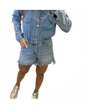 Moda Borboleta Long Sleeve Denim Romper - Blue