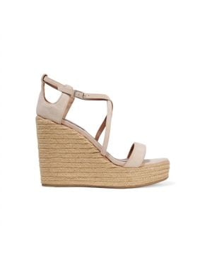 Tabitha Simmons Jenny Flesh Kicksuede Wedge Sandals - Metallic