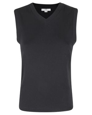 Vince High V Shell Ribbed-Trim Cotton-Blend Tank Top - Black