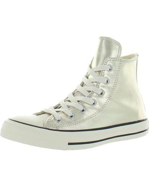 Converse All Star Shiny Metal Metallic High Top Fashion Sneakers - White