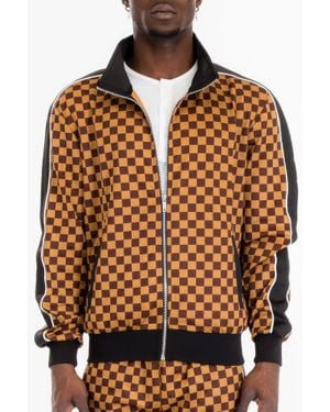 TRUEDAMES Full Zip Checkered Jacket - Brown