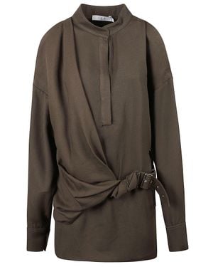 IRO Long-Sleeved Top With High Collar And Wrap Detail - Gray