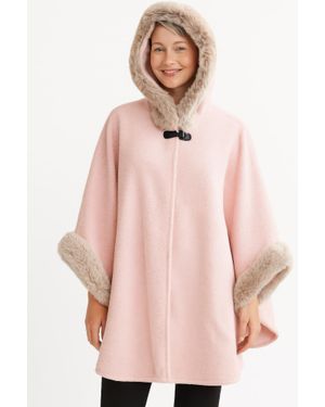 TRUEDAMES Hooded Faux Fur Trim Cape - Pink