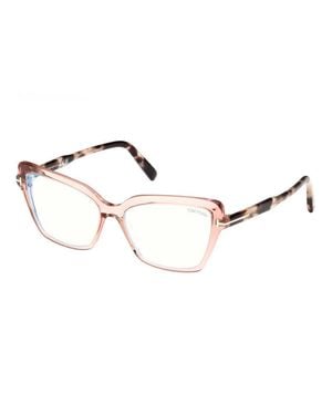 Tom Ford Eyeglasses Cat Eye Full Rim, Shiny Frame And Clear/-Light Block Lenses Lens Ft5948-B072 - Metallic