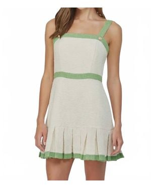 Fate Square Neck Pleated Tweed Dress - Green
