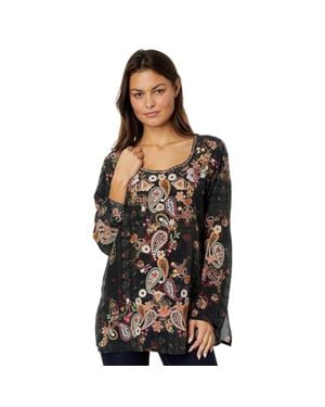 Johnny Was Lori Blouse Embroider Scoop Neck Gbo2295 - Black