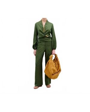 Silvia Tcherassi Emine Jacqaurd Straight Leg Pants - Green