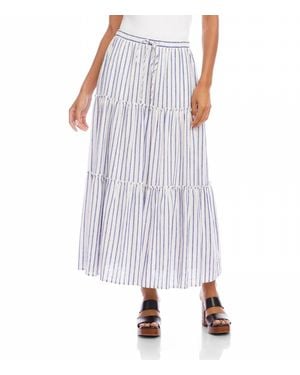Karen Kane Stripe Tiered Midi Skirt - White