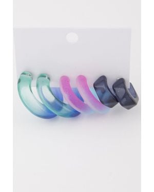Fashnzfab Two Toned Hoop Earrings Set - Blue
