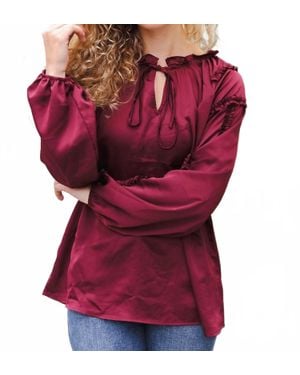Haptics Frilled Mock Neck Satin Top - Red