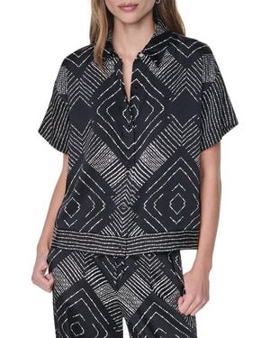 DKNY Drop-Shoulder Printed Top - Black