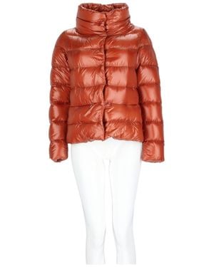 Herno Short Nylon Puffer Jacket With High Collar And Horizontal Quilting - White