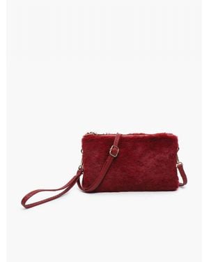 Jen & Co. Riley Fur Three Compartment Crossbody Wristlet Bag - Red