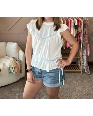 Kori Mock Neck Short Sleeve Contrast Top - Blue