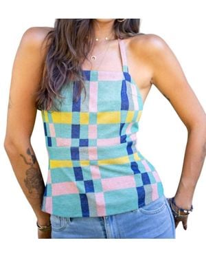 Eva Franco Mod Plaid Halter Top - Blue