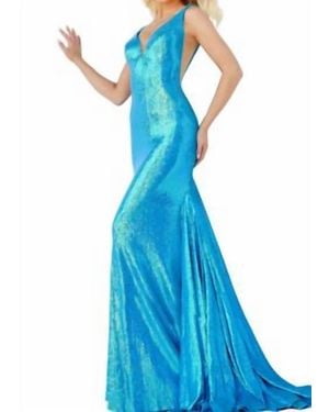 Jovani Long Plunging Prom Gown - Blue