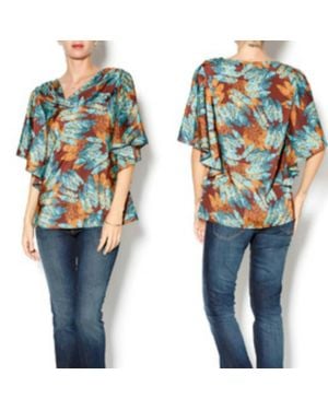 Ivy Jane Drapey Blouse With Fluttler Sleeves - Blue