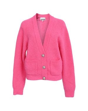 Ganni Knitted Crystal Buttoned Cardigan - Pink