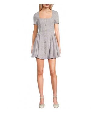 Emerald Sundae Printed Boucle Square Neck Short Sleeve Dress - Gray